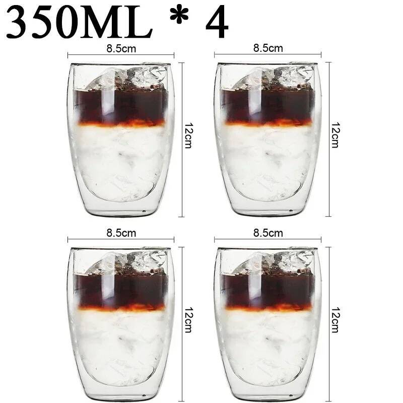 2-6 Stück Doppelwandige High-Borosilikatglas-Tasse Hitzebeständig Tee Milch Espresso Kaffee Saft Wasserbecher Bar Trinkgeschirr Geschenk
