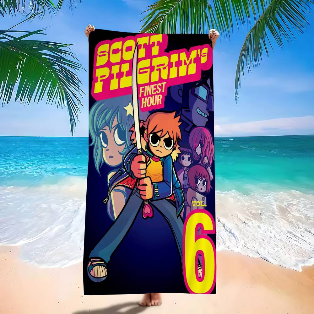S-Scott Pilgrim vs the World Beach Towel Bath Towels for Girl Microfiber Quick Dry Custom Sand Free Beach Yoga Spa Gym Pool