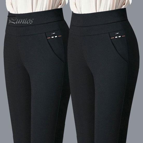 Mother Spring Pants High Waist Casual Stretch Pockets Solid Color Match Top Slim Fit Plus Size Pencil Women Clothing