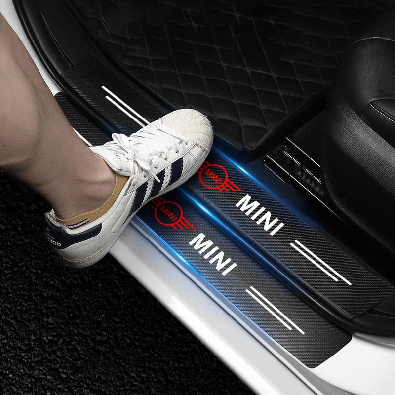 4Pcs Carbon Fiber Car Door Sill Protection 3D Sticker Car Accessories For MINI Cooper F54 F55 F56 R56 R60 SONE Roadster Clubman Coupe