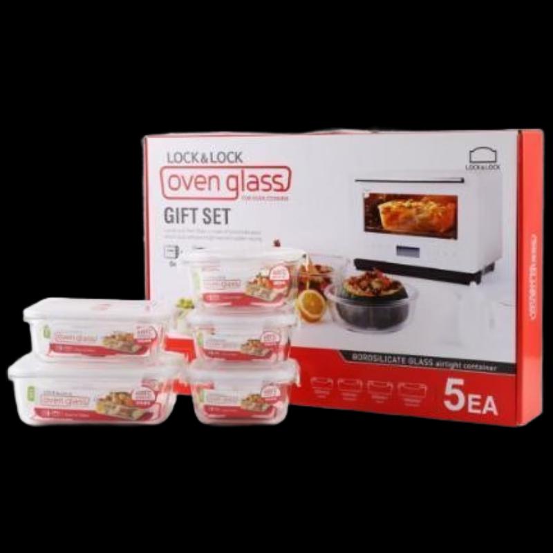 LocknLock Glass Food Storage Container & Bento Box Gift Set (5-Piece)