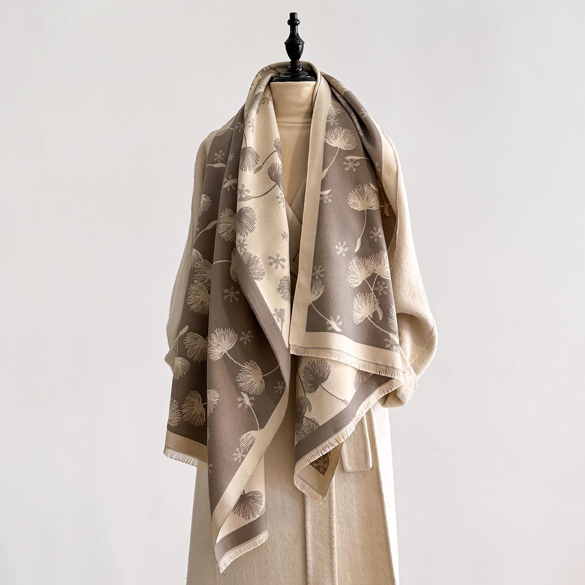 Зимний теплый кашемировый шарф с перьями для женщин, роскошный жаккардовый шаль-пашмина, платок, женский дизайн Echarpe Bufanda