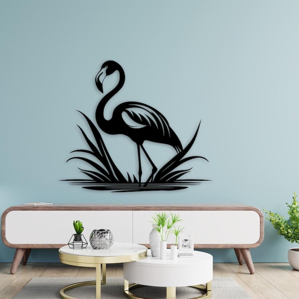 Black Metal Flamingo Wall Decor 3D Shadow Effect Tropical Home Art Modern Garden Sculpture
