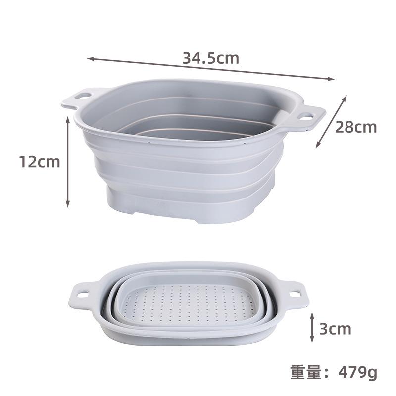 Food Grade Silicone Collapsible Colander, Foldable Fruit Vegetable Washing Basket, Heat Resistant Kitchen Strainer