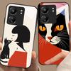 Kočky pijící kávu pro Xiaomi Redmi 13C Note13 12 Pro Plus 5G Note 9 13T Pro POCO X6 F5 F6 Černý kryt na telefon z tvrzeného skla