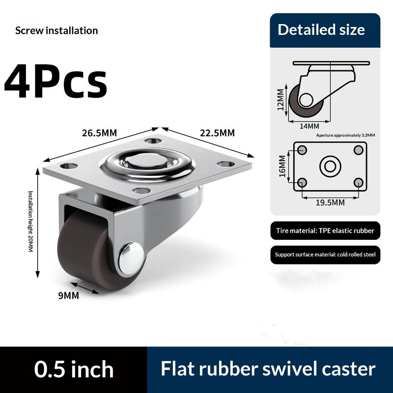 4Pcs Universal Wheel Furniture Caster Soft Rubber 360 Degree Rotation Heavy Duty Casters For Trash Storage Boxes