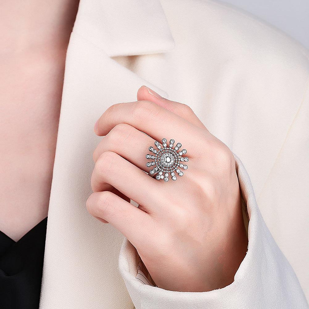 Zircon Sunflower Spinner Ring For Women Adjustable Open Band Anti Anxiety Stress Relief Fashion Jewelry Gift