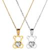 1 Cute and Simple Hollowed Out Zircon Bear Necklace, Stainless Steel Pendant - Valentine's Day Gift for Men and Women