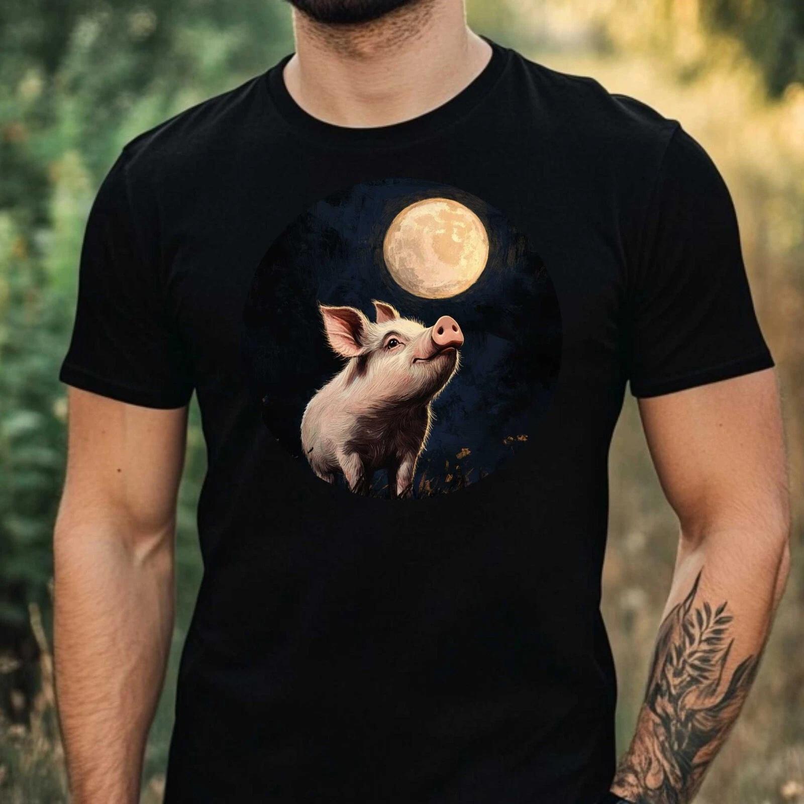 T-Shirt Herren Schwein im Mondlicht Motiv Baumwolle Größe XS bis 5XL XL