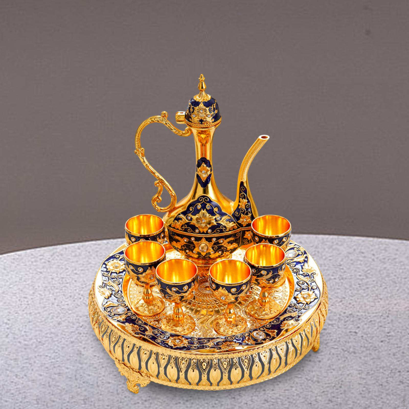 

Колекція турецьких кавників і чашок для домашнього користування, святкування набору чайних послуг gold blue