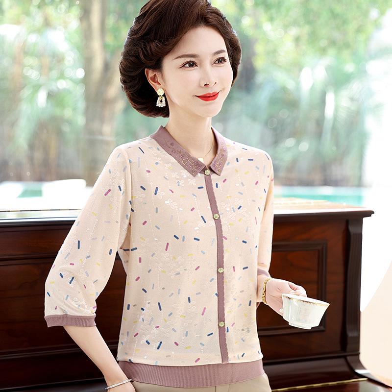 

2026 Summer Ice Silk T-shirt for Moms - Women s Short-Sleeved Blouse for Middle-Aged and Elderly. 2XL (recommended for 55-60 kg) королевский синий