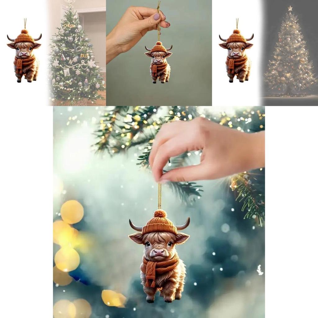 Niedliche Cartoon-Kuh Acryl Hängeornament Perfekt für Weihnachtsbaum Heimdekoration