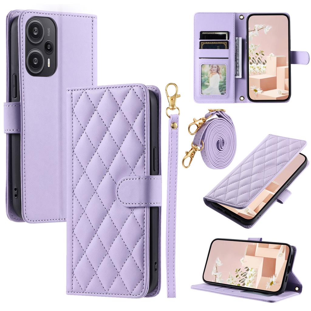 For Xiaomi Poco F5 5G/Redmi Note 12 Turbo Magnetic Case Rhombus Grid Leather Cover with Wrist Strap