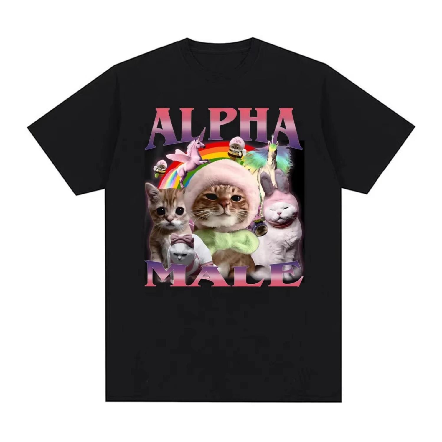 

Alpha Male Vintage 90s Print Funny Cat Meme T-shirts Men Clothing Fashion Humor Short Sleeve T Shirts Pure Cotton Casual T-shirt XXXXXL різнокольоровий