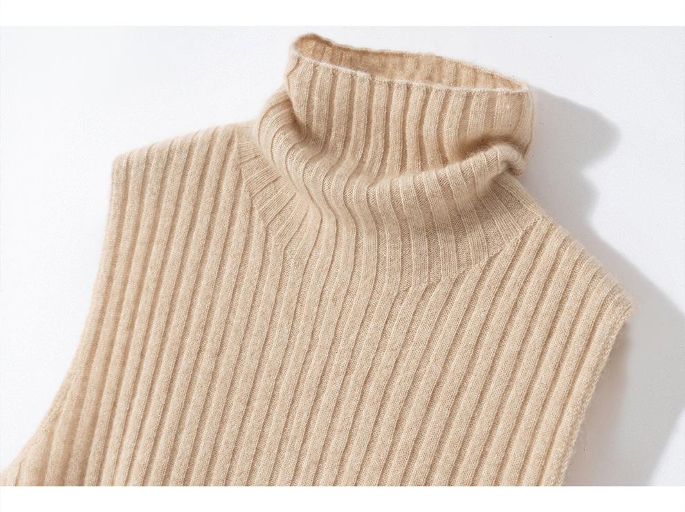 Women's 100% Pure Cashmere Striped Sleeveless Slim-Fit Turtleneck Vest