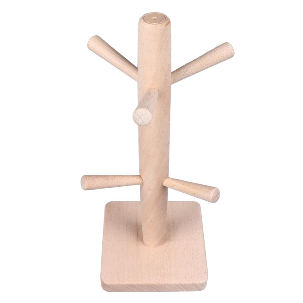 Mug Holder Tree Wood Hanger Stand with 6 Hooks Weighted Base Anti Slip Coffee Mug Rack for Kitchen Counter Cabinet