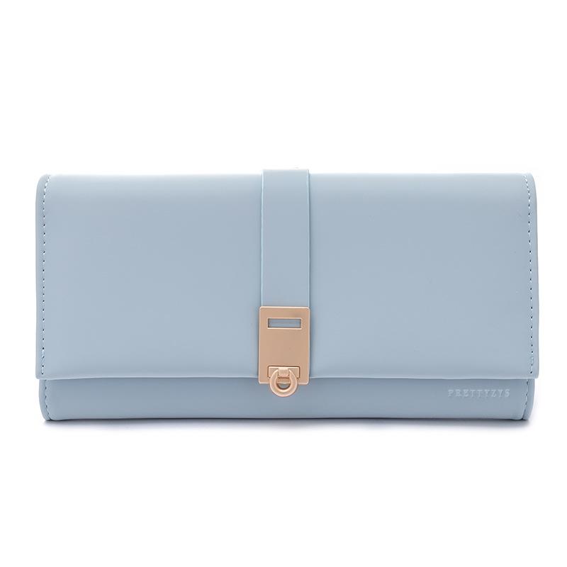 Women Wallets Metal Buckle Minimalist Style Clutch, Long Wallet, Card Holder, Leather Clip, Coin Purse