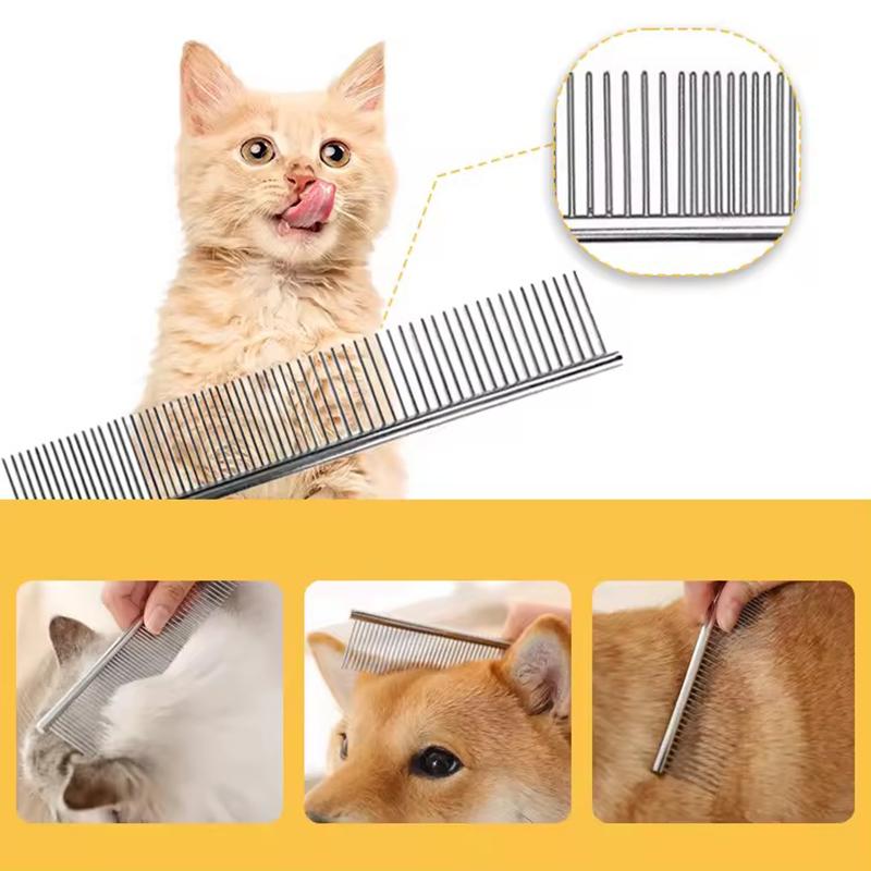 Pet Dematting Comb Stainless Steel Pet Grooming Comb for Dogs and Cats Gently Removes Loose Undercoat, Mats, Tangles and Knots