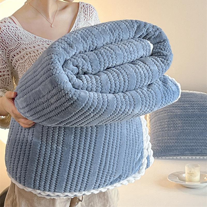 Soft Knitting Velvet Throw Blanket Lightweight Warm Thick Plush Blanket Bedspread All Season Solid Color Plaid for Sofa Bedroom