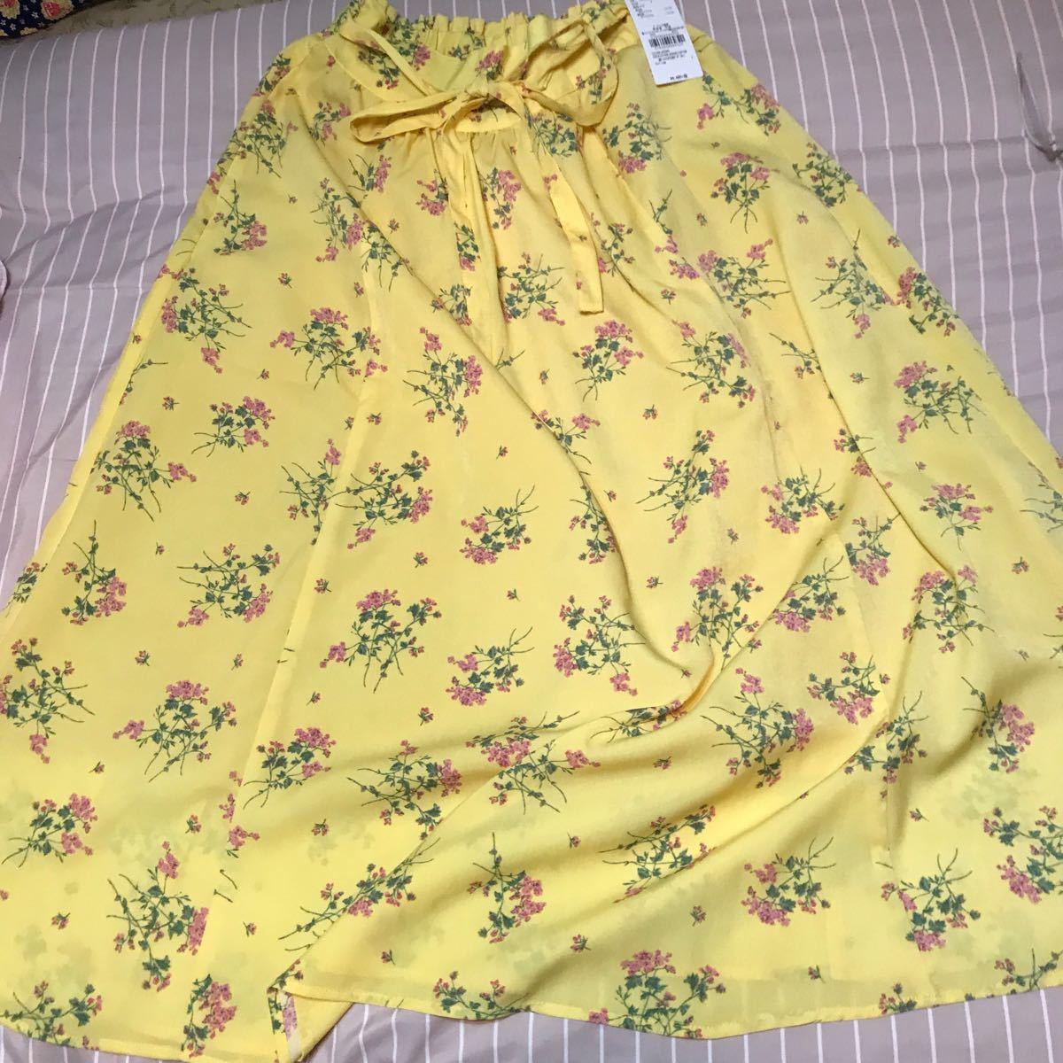 [earth music&ecology] Floral pattern gathered skirt with thin belt