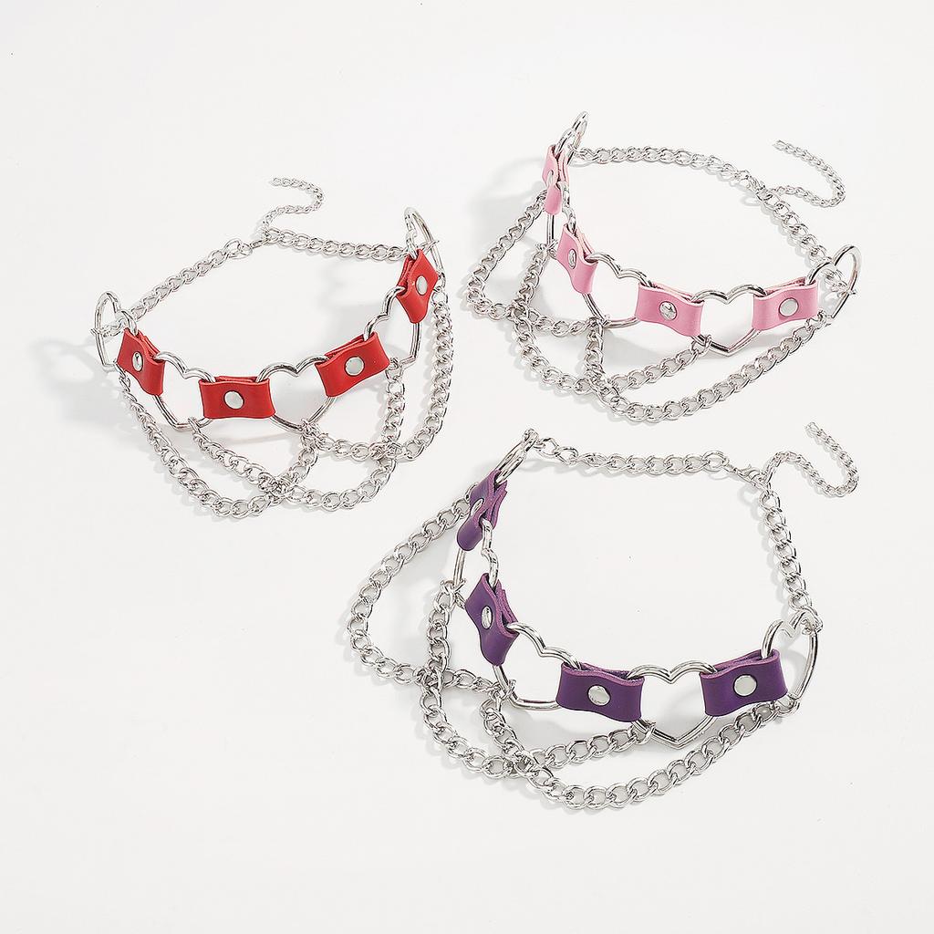Women Hip Hop Punk Style Exaggerated Necklace Metal Texture PU Heart Jewelry Trendy Cool Personality Clavicle Necklace Jewelry