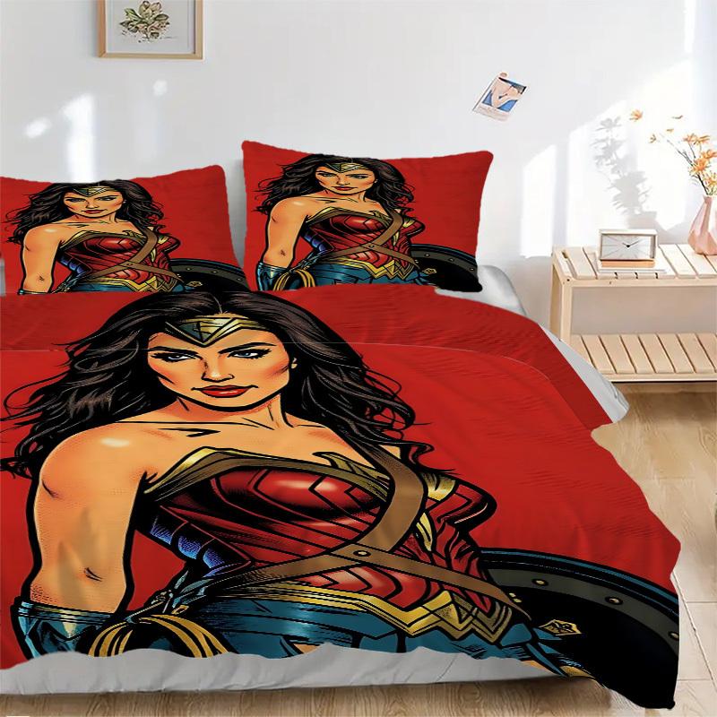 

3 шт. Комплект постельного белья с Wonder Woman, Мягкое и удобное пододеяльник, Для спальни, Гостевой комнаты (1*Пододеяльник + 2*Наволочки, Без наполнителя 135x200cm