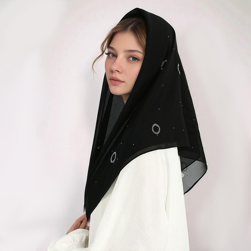 Rhinestone Chiffon 90 Square Scarf Muslim Hijab Shawls Women Fashion Wraps Islamic Casual Cape High Quality Ladies Scarves
