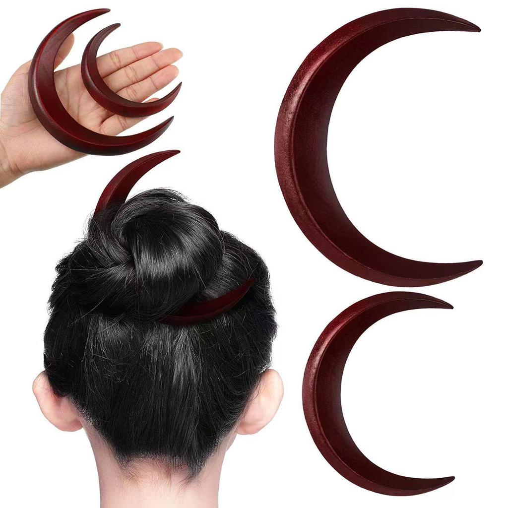 Crescent Moon Rubber Wood Hairpin: Hanfu Headdress, Ancient Style Hair Accessory, Simple Bun Tool.