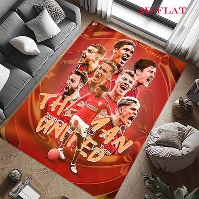 Man Utd Teppich für Wohnzimmer Schlafzimmer Zuhause Sofadekoration, Rutschfeste Bodenmatte für Kinder zum Spielen