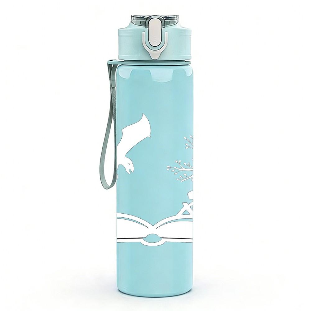 1PC Book White Dragon Silhouette 750ml Color Plastic Sports Water Bottle Leakproof Flip Straw Lid Suitable for Sports Office Home Use