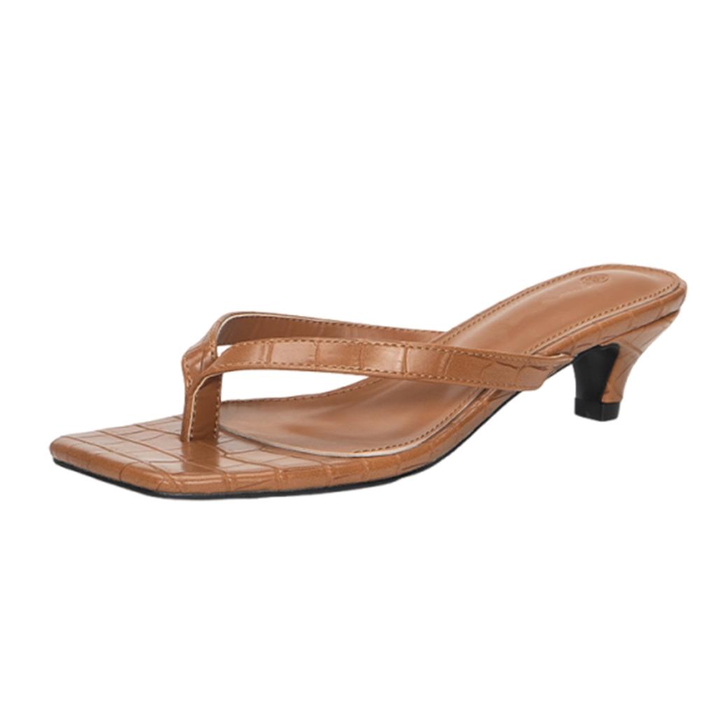 Women's Heels Flip Flops Square Toe Low Heels Comfortable Summer Sandals for Casual