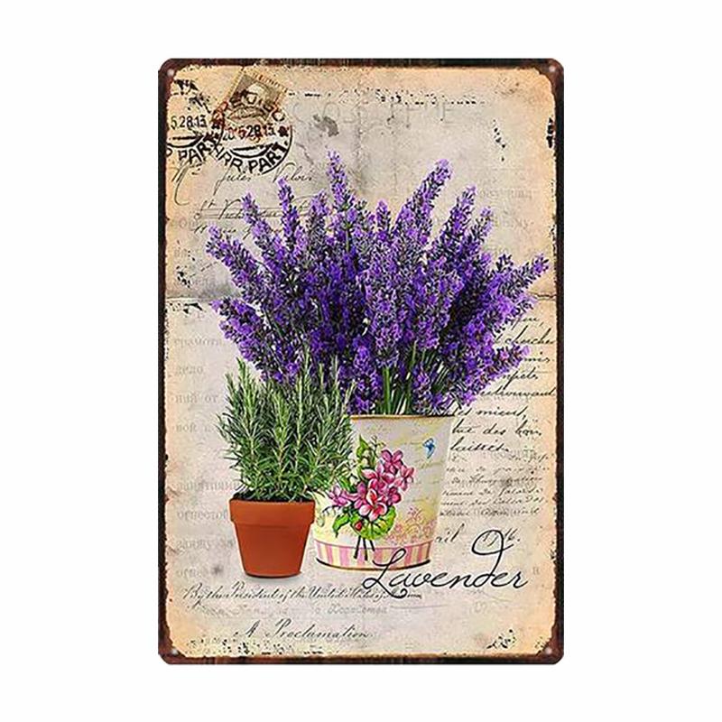 Lavender Metal Plate Flower Farmhouse Tin Signs Plaque Vintage Wall Art Poster Home Garden Decor 20x30cm