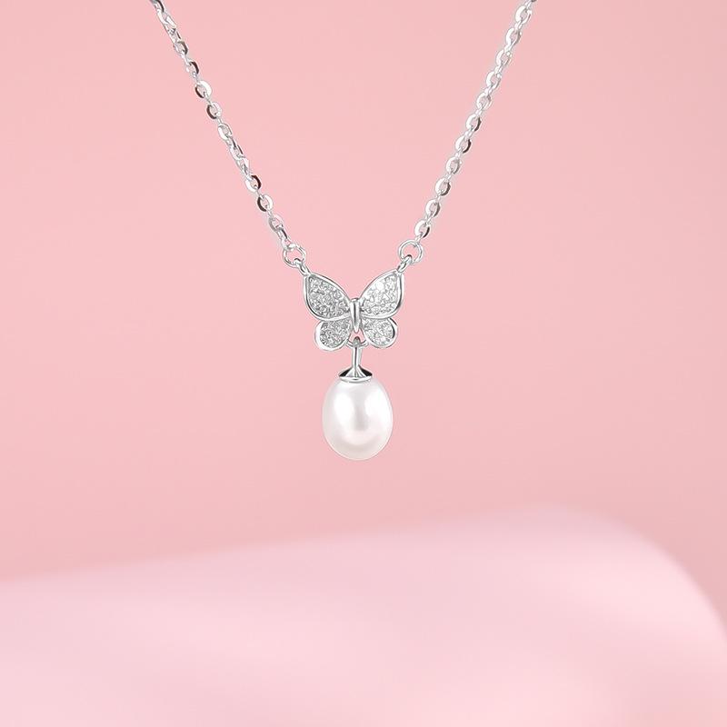 S925 Sterling Silver Butterfly Pearl Necklace – Elegant Fashion Clavicle Chain, Perfect Qixi Festival Gift for Her