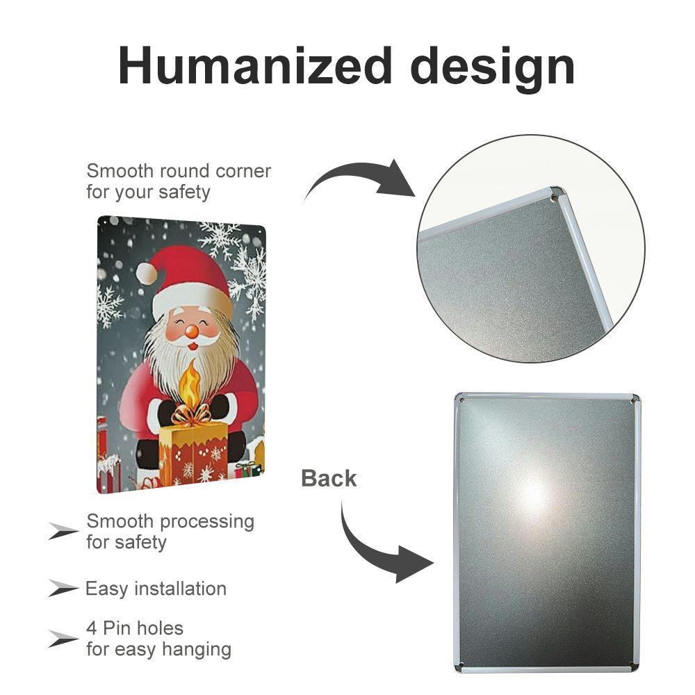 Christmas Metal Tin Sign Wall Decor - Santa Claus with Gift Box and Snowflakes - Festive Holiday Wall Art for Home, Party Decor