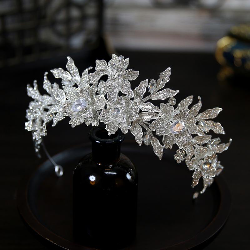 European Style New Luxurious and Atmospheric Zircon Flower Bride Wedding Crown Headdress Crown Tiara Hair Accessories