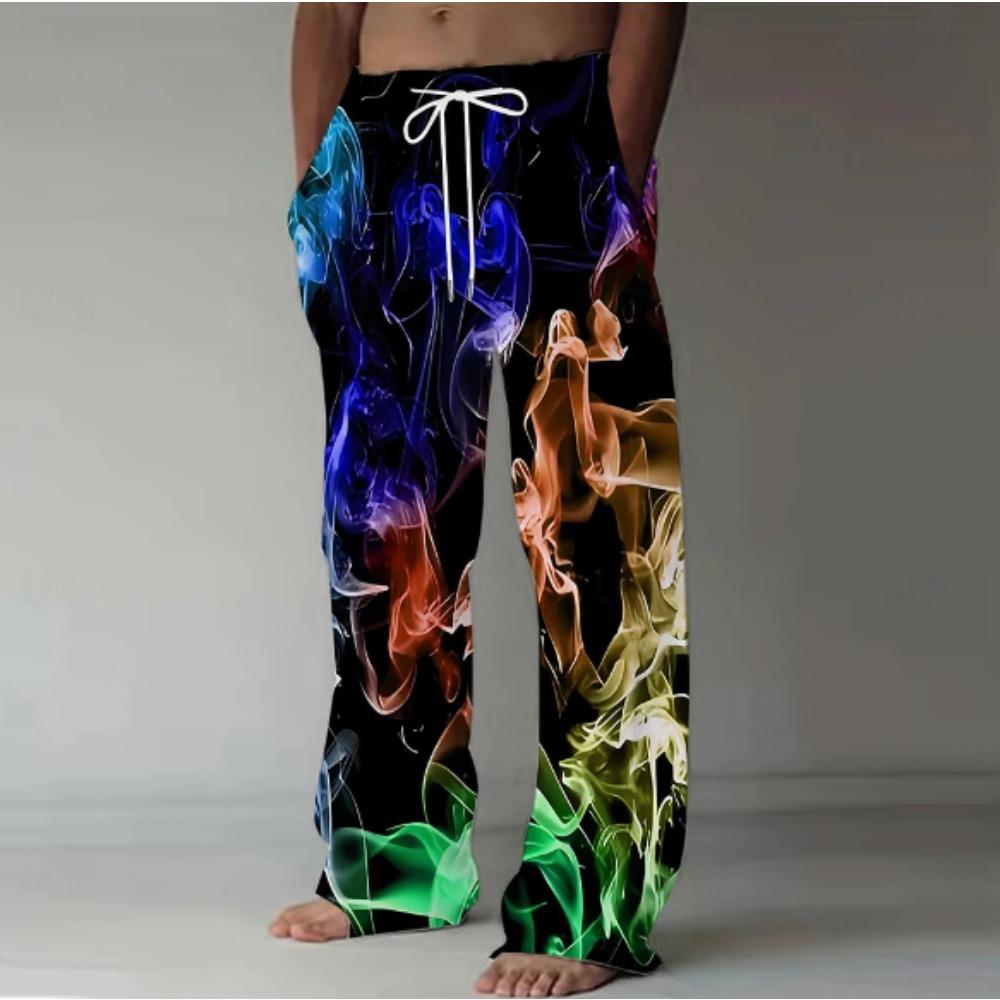Men's 3D Flame Printed Baggy Casual Trousers,  Elastic Drawstring Waist with Pockets, for Spring Summer Home Outdoor Vacation