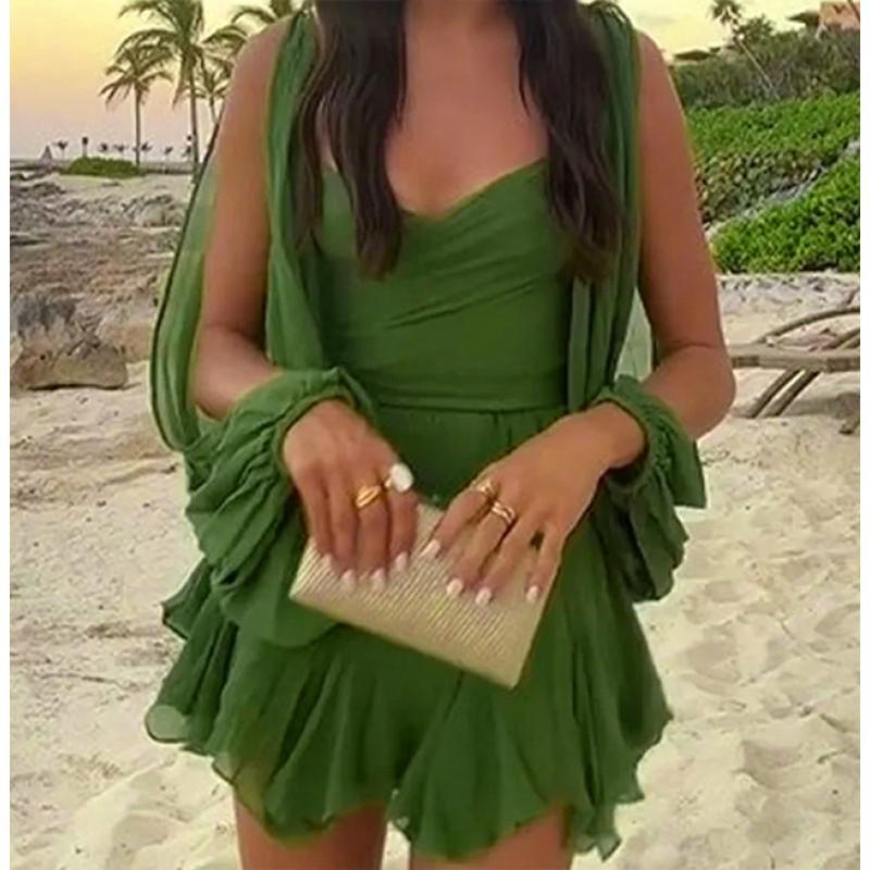 European American Women s Clothing Waist Sexy Lantern Sleeves Ruffled Casual Dress S