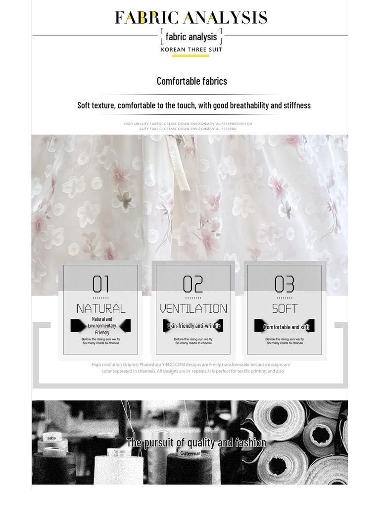 Frühlings-Chiffonkleid mit französischem Kragen, Carmenausschnitt, Rüschenärmeln und Jacquardmuster.