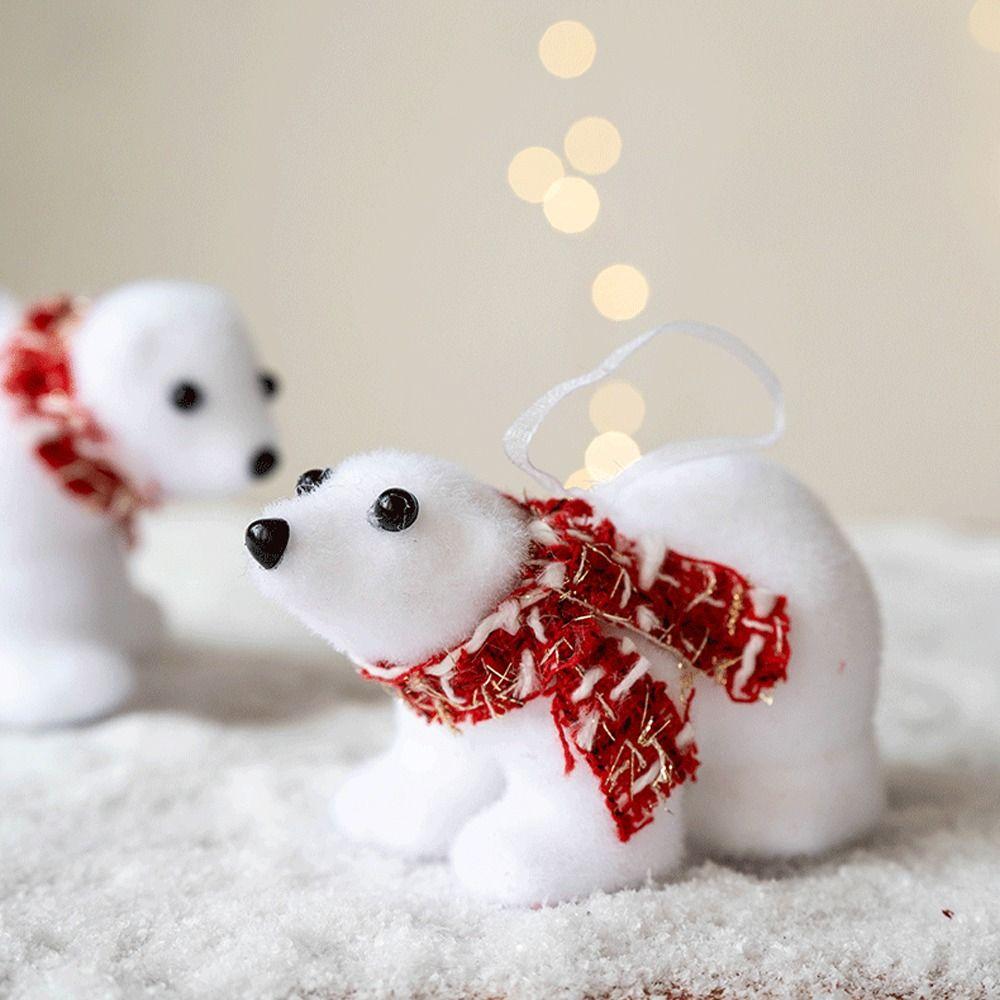 2pcs Cute Christmas Bear Pendant Mini Simulated Polar Bear  New Year Festival Gifts