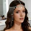 Hair Chain Adjustable Size Women Indian Headwear Multi-Layered Rhinestone Tiara with Golden Tassels Sparkling Rhinestones Headpiece