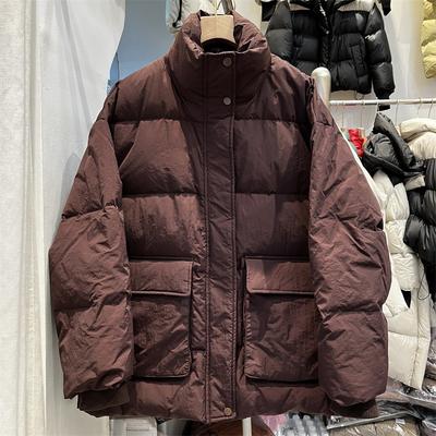 European Goods Stand-up Collar Big Pocket Design Sense Loose and Thin Down Jacket 2024 Winter New White Duck Down Bread Jacket Women's Tide