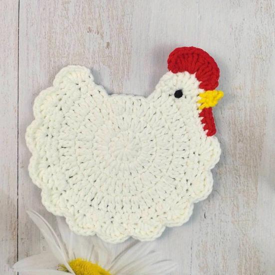 Crochet Hen Coaster, Handmade Chicken Shape Knitted Mat for Coffee Cup, Cute Kitchen Countertop Bar Accessory