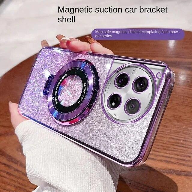 

Магнитный чехол для телефона Magsafe для OnePlus 12 12R 10T 11R 10R 10 Pro, мягкий блестящий держатель-подставка, задняя крышка For OnePlus 10T фиолетовый