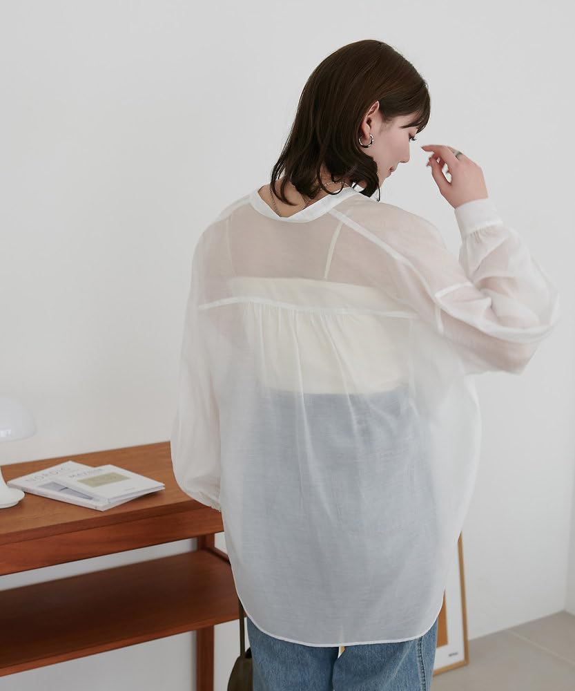 Sheer Band Collar Shirt Colors DCZ1041204A0001 Free Size Violet [Discoat] [Discoat] [Revival] (Web-Exclusive Available)
