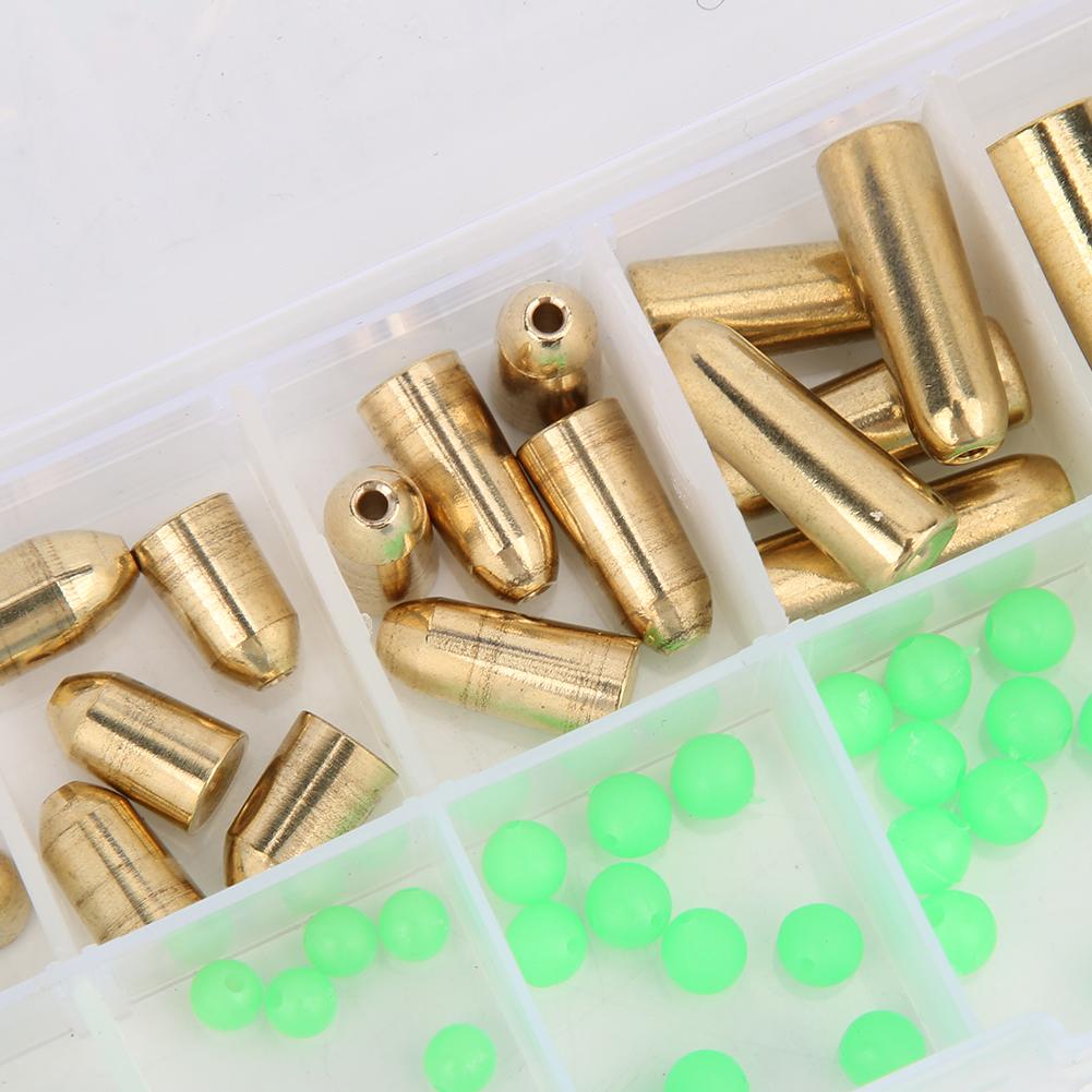 T0048 75 Stück 5 Größen Messinggewichte Angelbleie mit 5 Größen Kunststoff Leuchtperlen Angelset