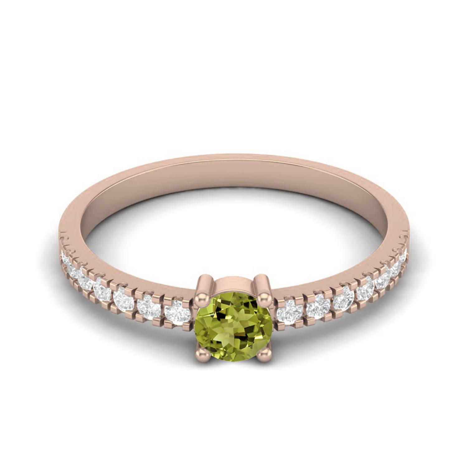 

0.65 Ctw Round Peridot 925 Sterling Silver Rose Vermeil Solitaire Accents Women Wedding Ring 11 Яскраво-рожевий