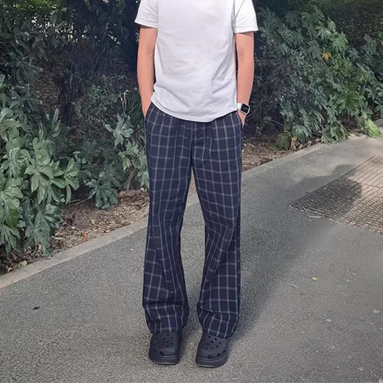 Why Come To This American Plaid Pants Men's Summer Thin Micro-machete Pants Straight Casual Sweatpants