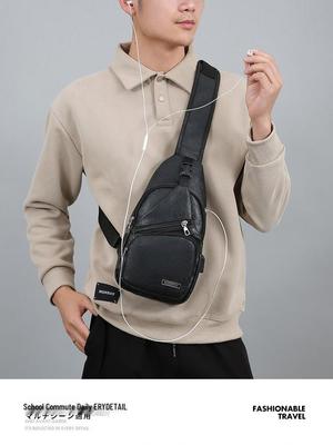 Men's Urban Minimalist PU Crossbody Chest Bag – Large Capacity, Solid Color, Sports Casual Shoulder Bag