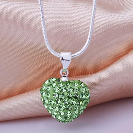 Women Rhinestone Inlaid Necklace Pendant Alloy Love Heart Chain Necklace Jewelry for Party