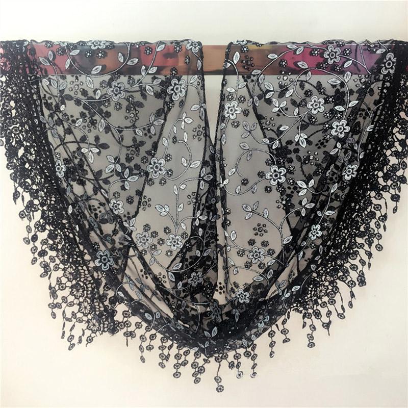 High Quality Lace Square Bandanas Style Rock Embroidery Floral Headband Net Breathable Hijab Through Headscarf Muslim Woman Veil